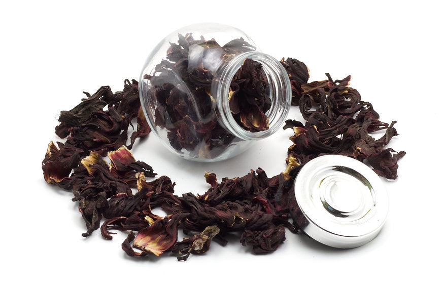 A jar filled of Hibiscus Flowers