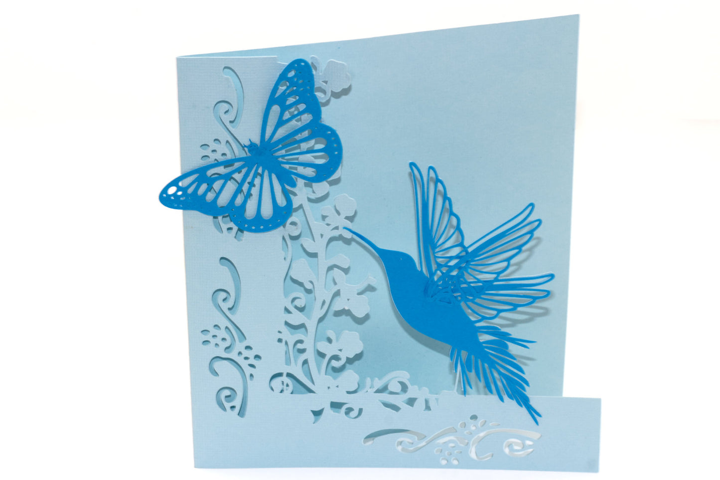 Blue humming bird & butterfly card