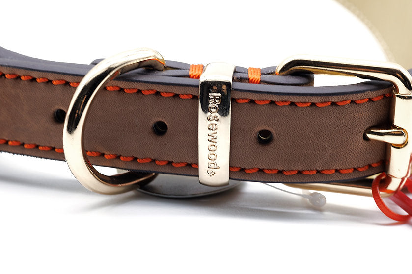 Damaged -  Large Brown Luxury Leather Dog Collar (18-22")