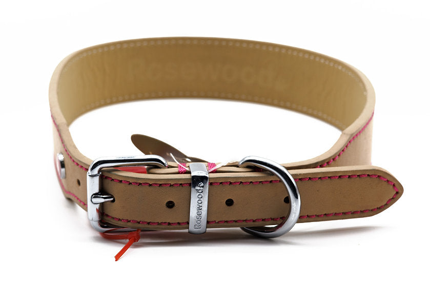 Damaged -  Xtra Large Tan Luxury Leather Dog Collar (22-26")