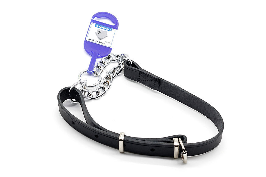 Ancol Leather & Chain Check Collar Black 45-60cm