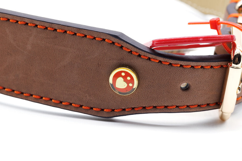 Damaged -  Large Brown Luxury Leather Dog Collar (18-22")