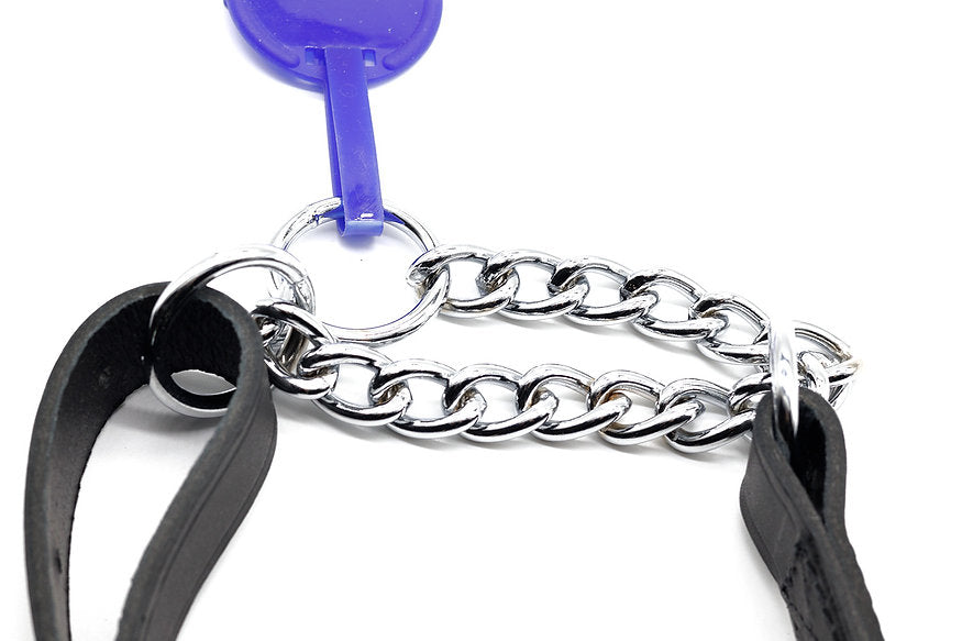 Ancol Leather & Chain Check Collar Black 45-60cm