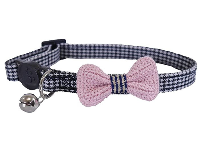 Rosewood Designer Pink Bow Dogtooth Cat Collar