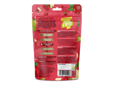 Red pet food packaging with text and images of fish on a white background