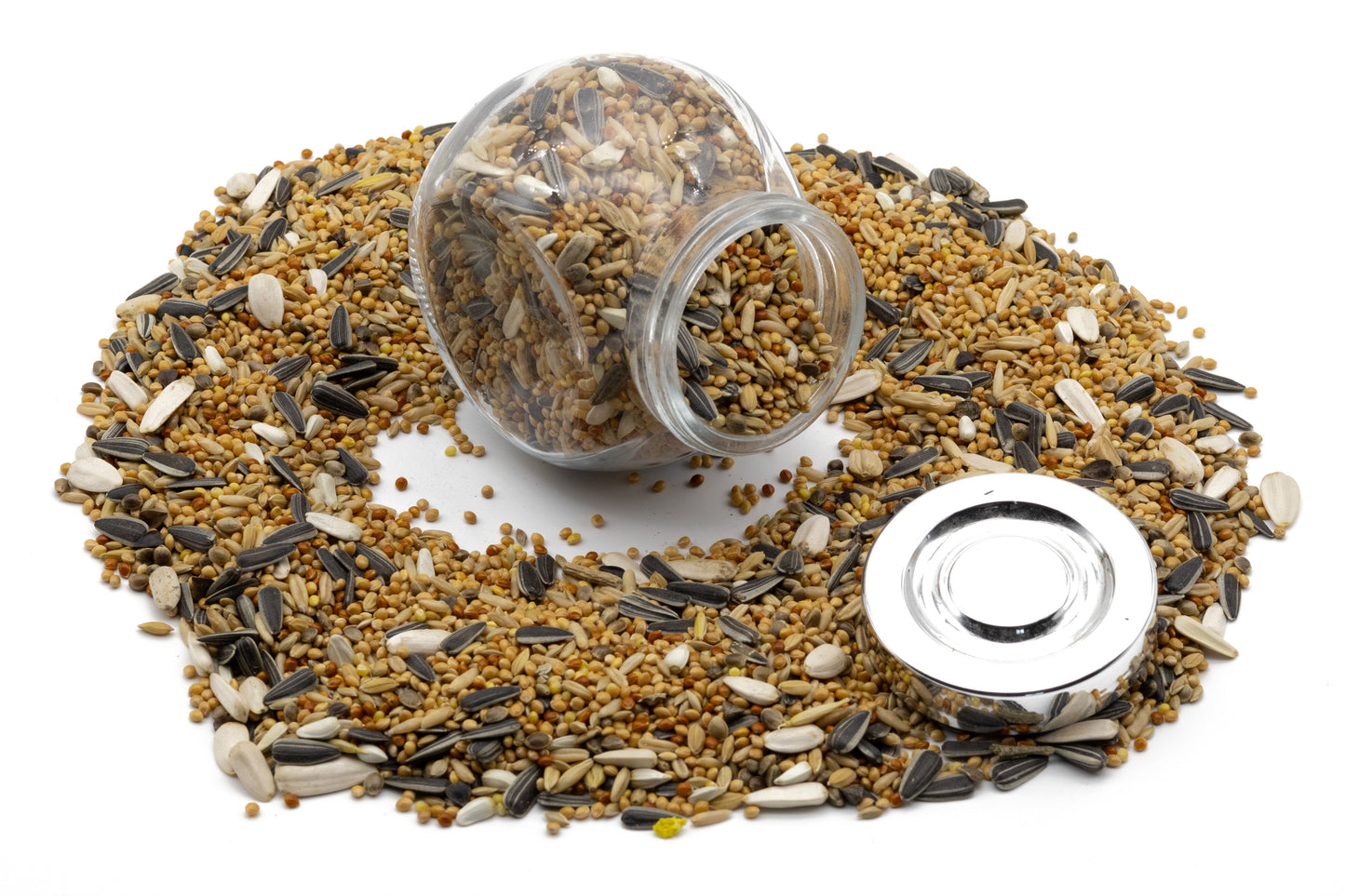 A jar filled with Cockatiel & Parakeet Seed