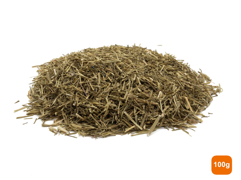 100g portion of dried coriander stalks for small pets on a white background
