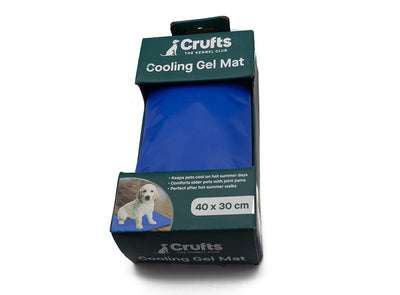 Cooling gel mat packaging with Crufts branding on a white background