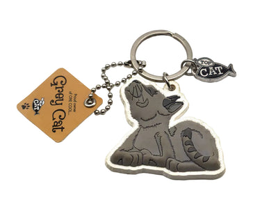 Keychain with a cat design and 'Grey Cat' tag on a white background
