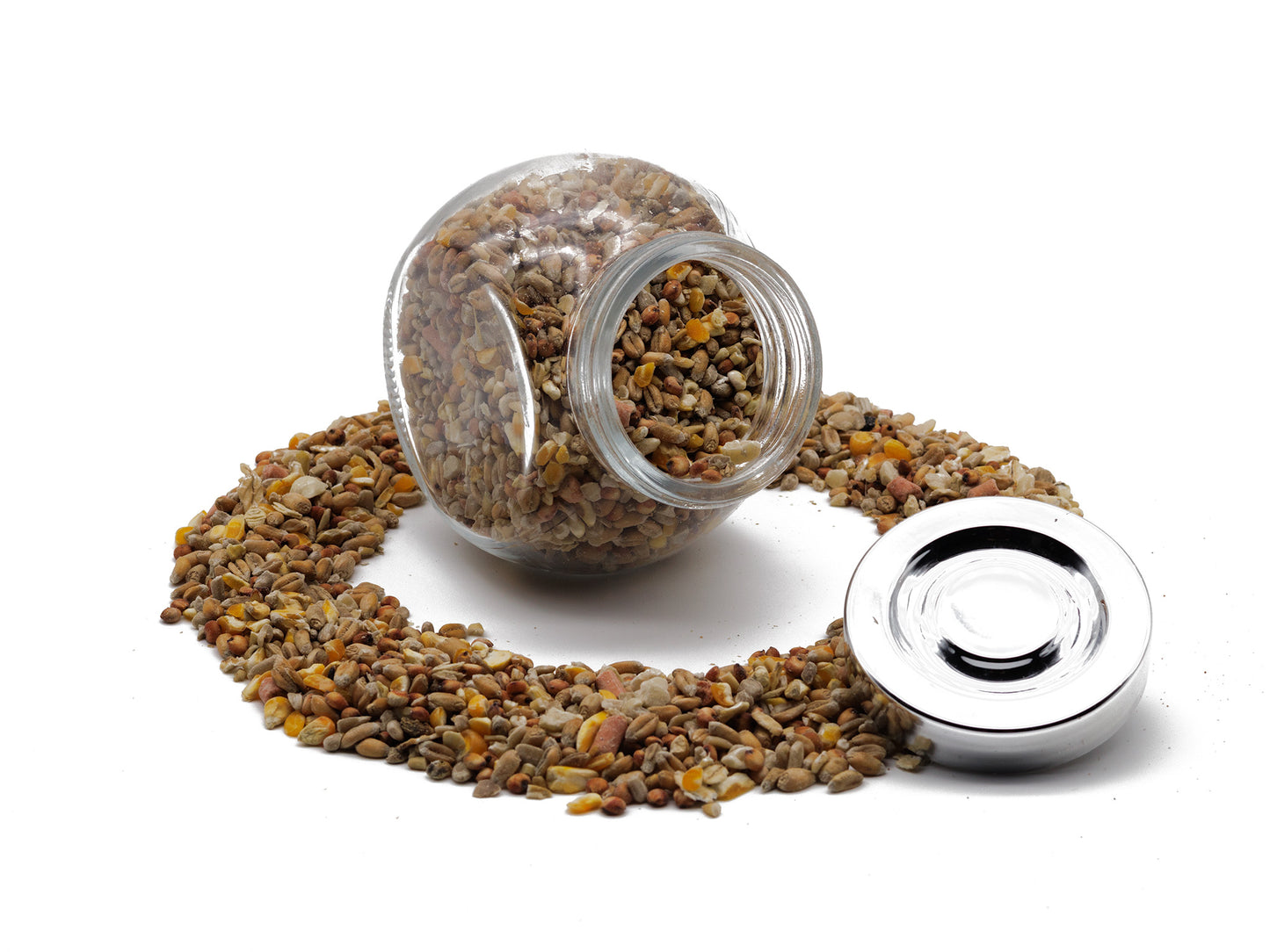 A jar filled with No grow No Mess Wild Bird Seed