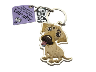 Dog-shaped keychain with a tag on a white background