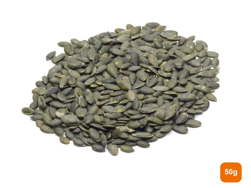 A pile of shelled pumpkin seeds 50g