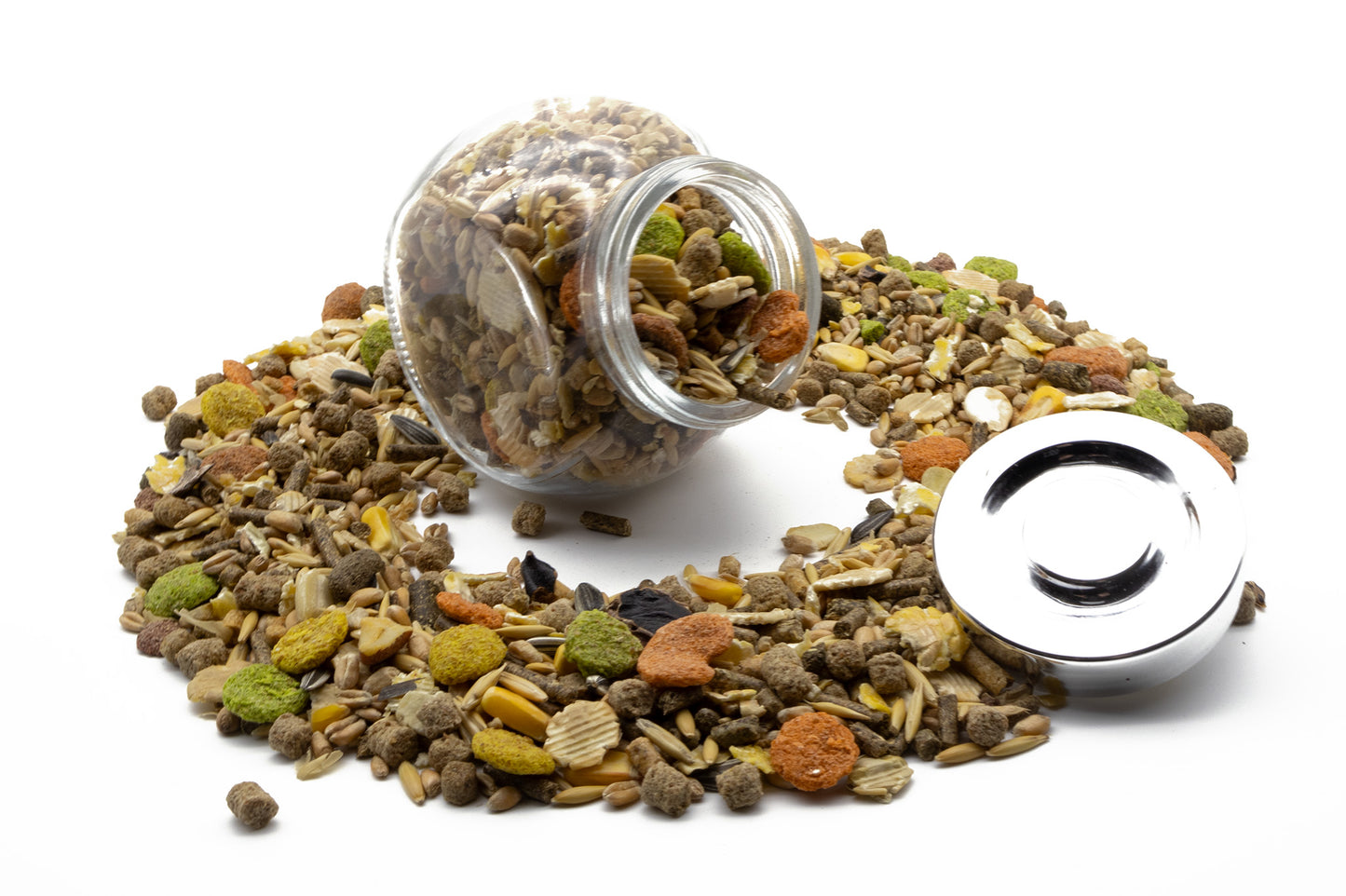 A jar filled with Small Rodent Food