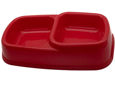Red plastic tray with compartments on a white background