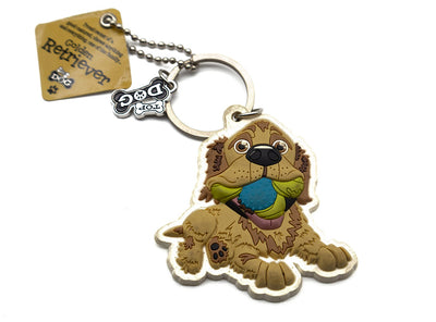 Dog-shaped keychain with a tag on a white background