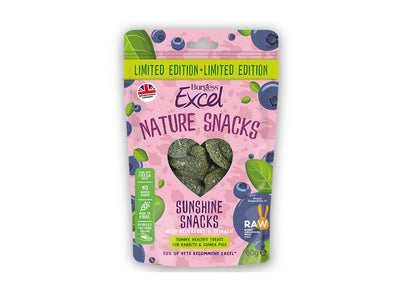 Pink package of Bungless Excel Nature Snacks with heart design on a white background
