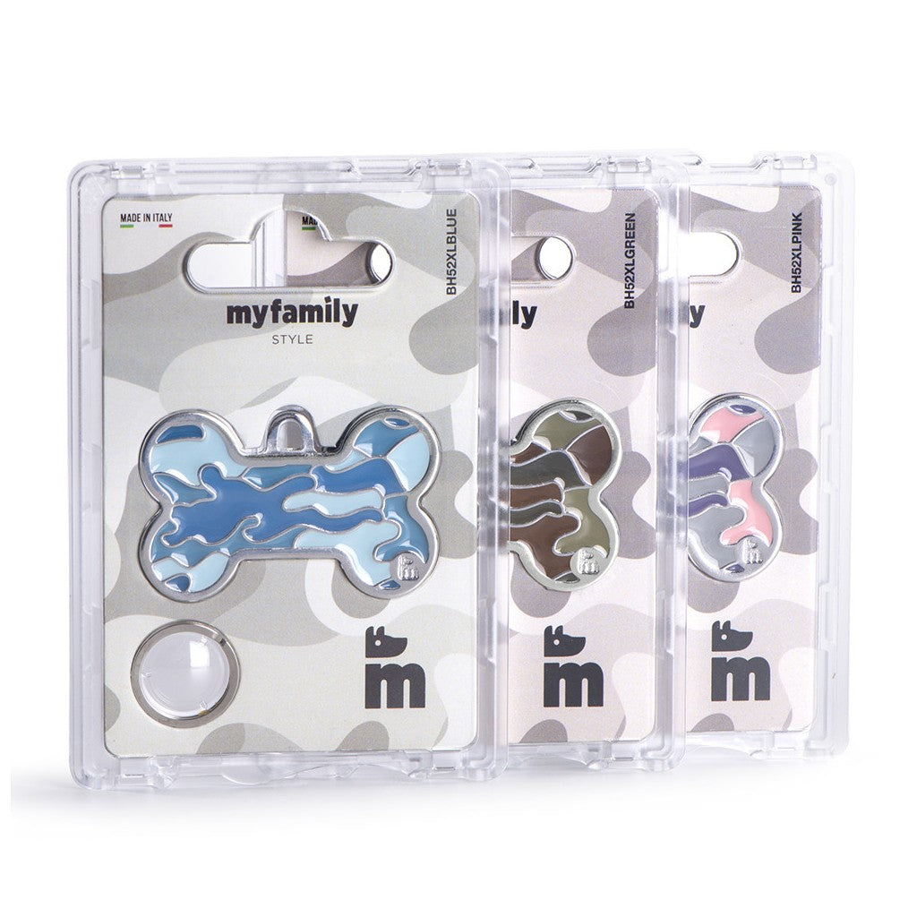 My Family Blank Large Blue Camouflage Bone Pet Tag