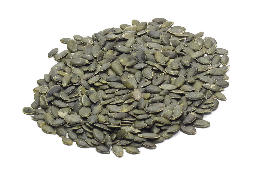 A pile of shelled pumpkin seeds