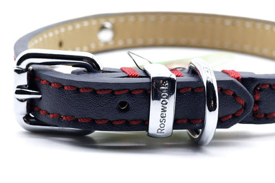 Rosewood Navy Luxury Leather Dog Collar