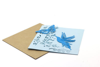 Blue humming bird & butterfly card