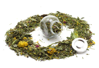 A jar filled with a flower & Herb Salad Mix
