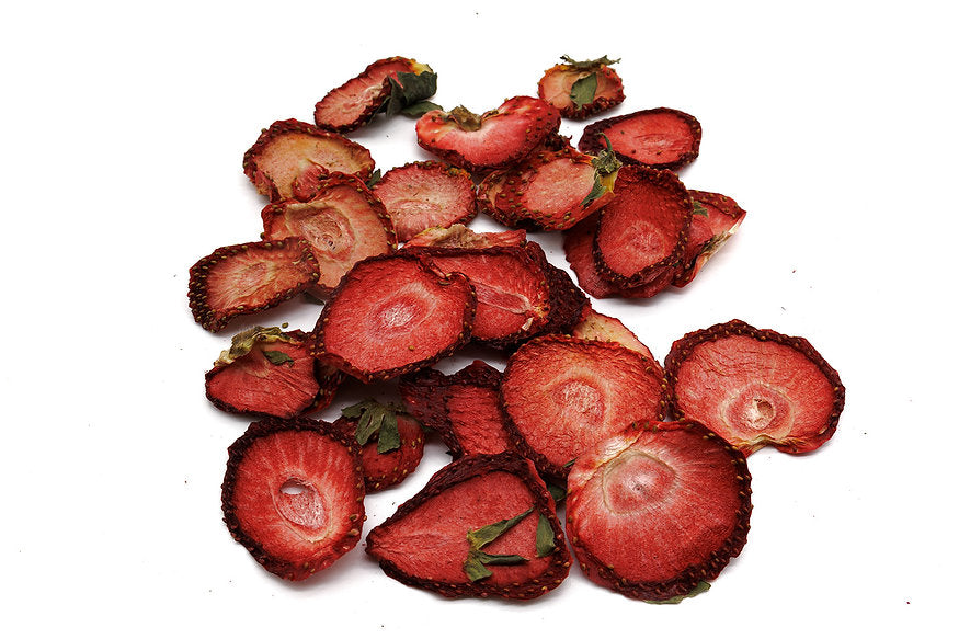 A pile of sliced dried strawberries