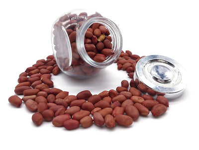 A jar filled with Red Skin Peanuts