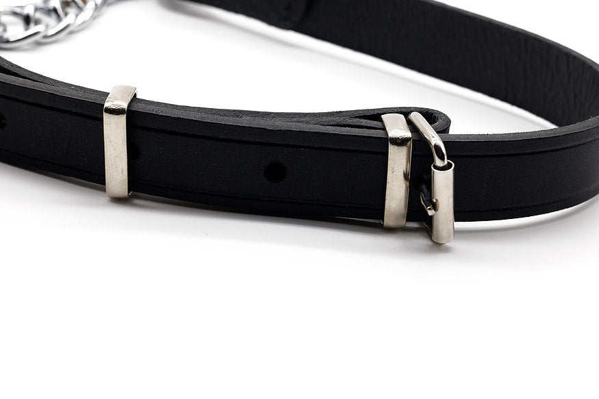 Ancol Leather & Chain Check Collar Black 45-60cm