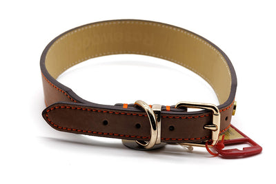 Damaged -  Large Brown Luxury Leather Dog Collar (18-22")