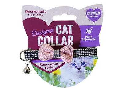 Rosewood Designer Pink Bow Dogtooth Cat Collar