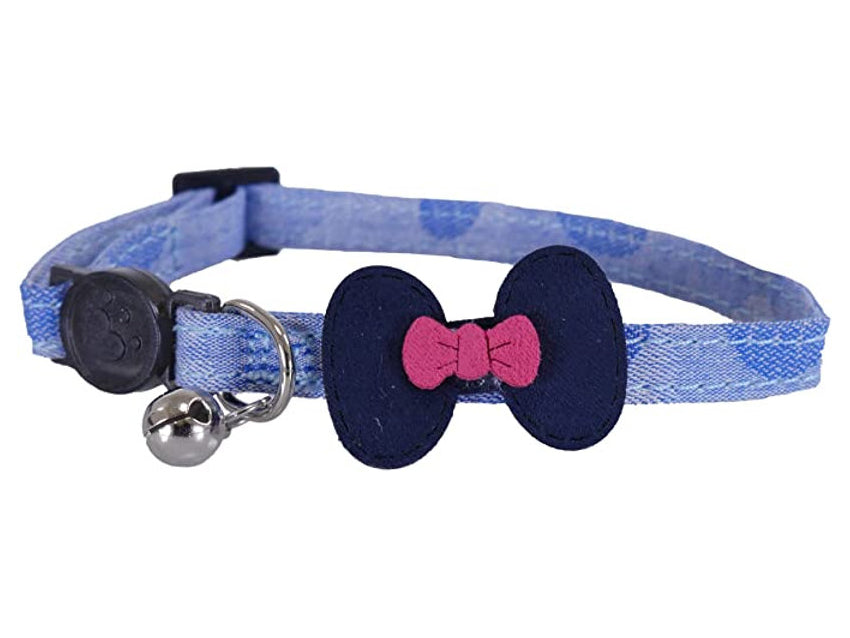 Designer denim navy bow cat collar