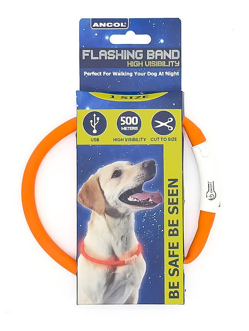 Ancol USB Rechargeable Flashing Orange Dog Collar