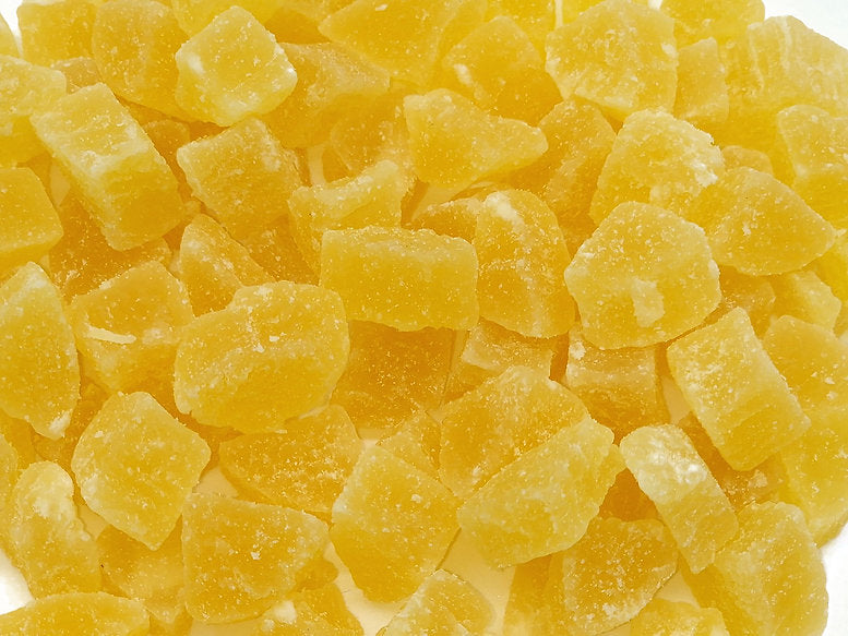 A close up of diced pineapple