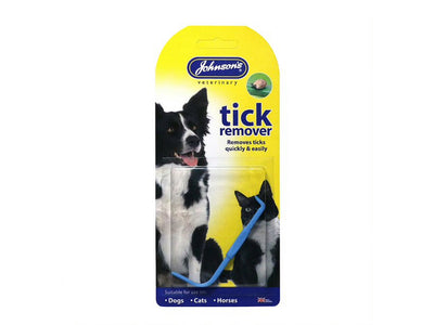 A package of Johnson's Veterinary Tick Remover containing a blue tick removal tool, shown on a white background.