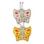 Two butterfly cat toys, one with white wings and red spots, and the other with yellow wings and red spots, on a white background.