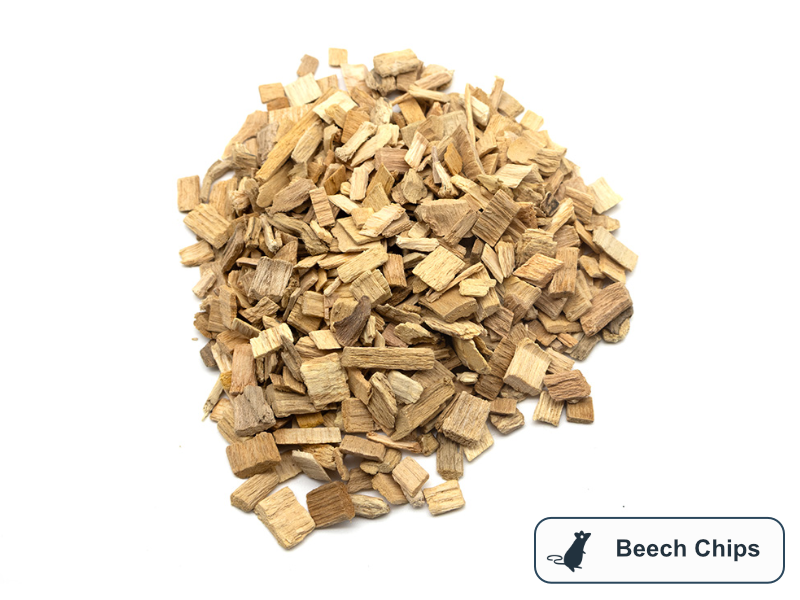 Beech chips on a white background with 'Beech Chips' label.
