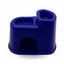 A small dark blue plastic accessory with a curved top and an arched opening at the base, photographed on a plain white background.