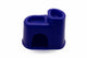A small dark blue plastic accessory with a curved top and an arched opening at the base, photographed on a plain white background.