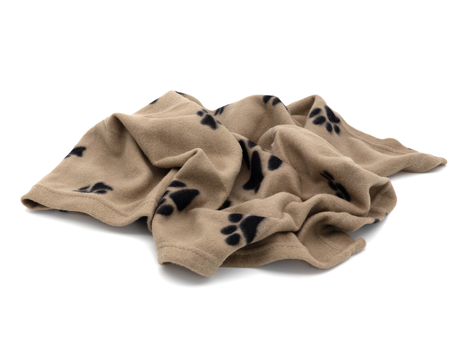 Beige blanket with black paw prints on a white background