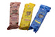 Three packages of Burgess Excel Hay Bar for rabbits, guinea pigs, and chinchillas, in beige, yellow, and blue colors, respectively.