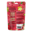 Red pet food packaging with text and images of fish on a white background