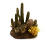 Decorative aquarium rock with cacti and yellow coral on a white background