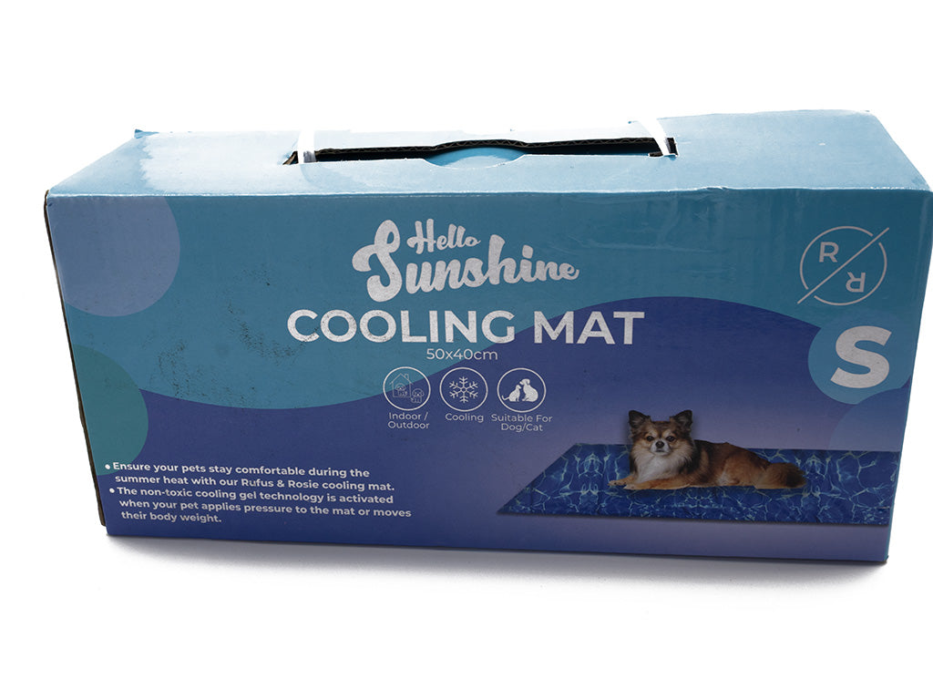 Box of Hello Sunshine cooling mat with a dog on the packaging.