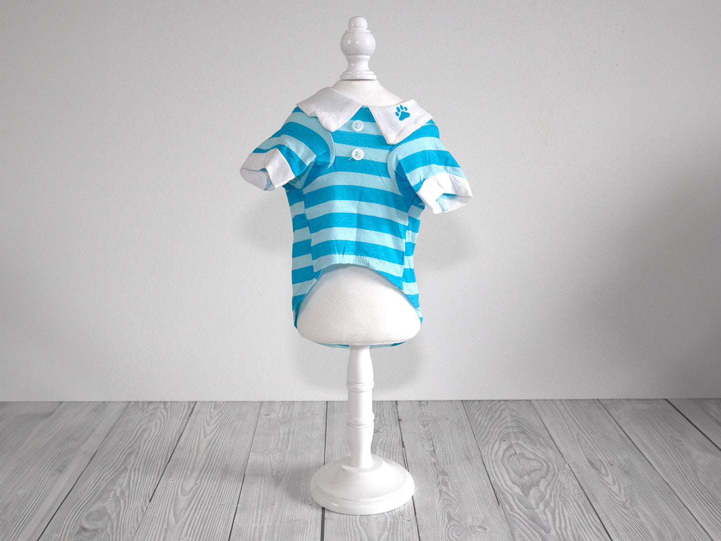 Blue Striped Dog Shirt with Paw Print - Small (Front)