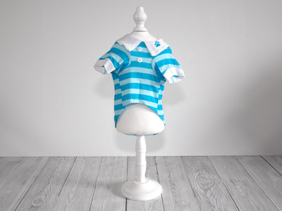 Blue Striped Dog Shirt with Paw Print - Small (Front)