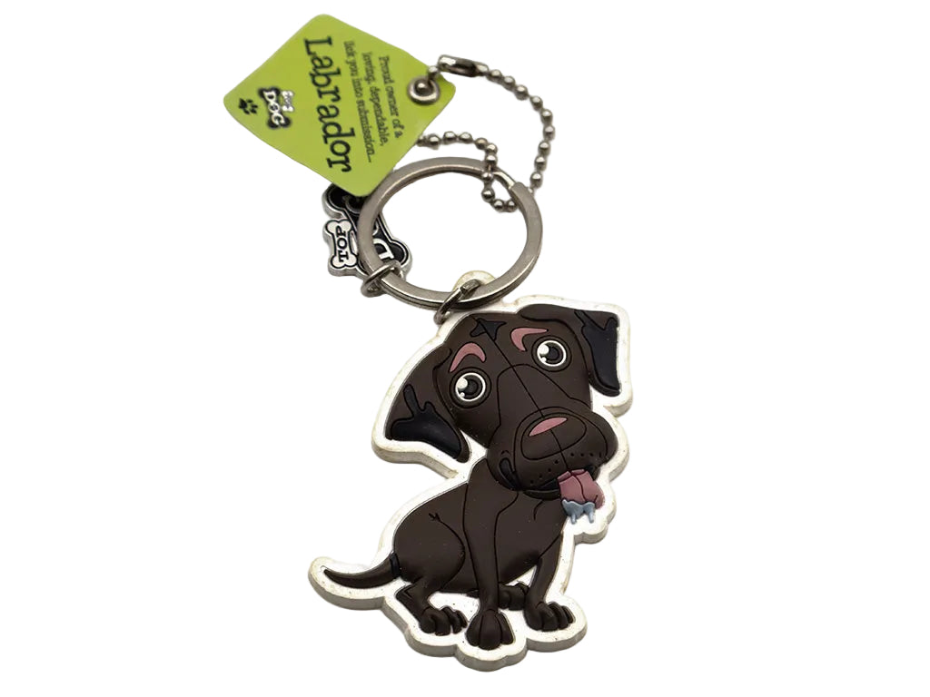 Dog-shaped keychain with a tag labeled 'Labrador' on a white background