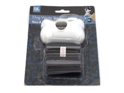 Dog waste bag dispenser with bags in packaging on a white background