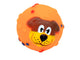 Orange ball with a cartoon dog face on a white background