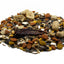 Assorted bird seed mix on a white background