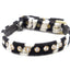 A black and white zebra-print faux fur collar embellished with gold-tone bezel-set clear rhinestones, shown on a plain white background.